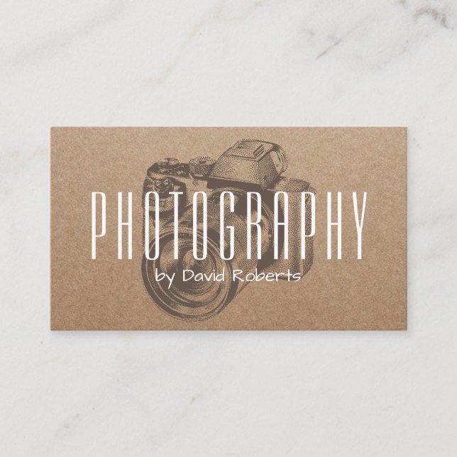 Photography Professional Camera Rustic Kraft  Business Card (Front)