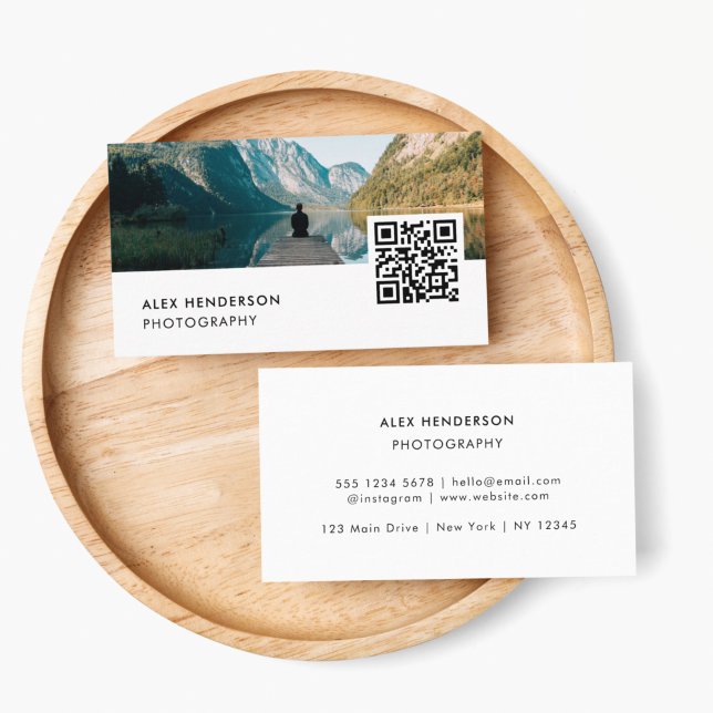 Photography QR Code | Modern Photo Photographer Business Card (Showcase your photo & add the URL for your QR code for effortless professional networking)