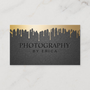Photography Studio Gold Drips Elegant Black Business Card