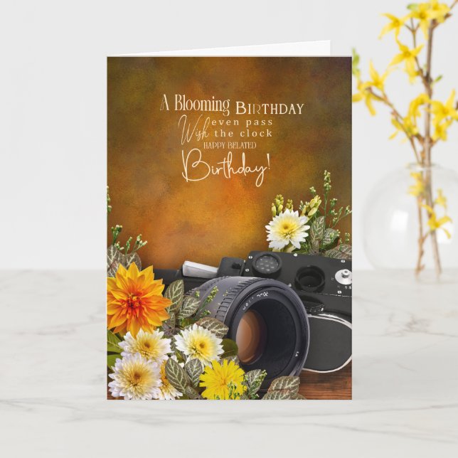 Photography Theme Belated Birthday Card (Yellow Flower)