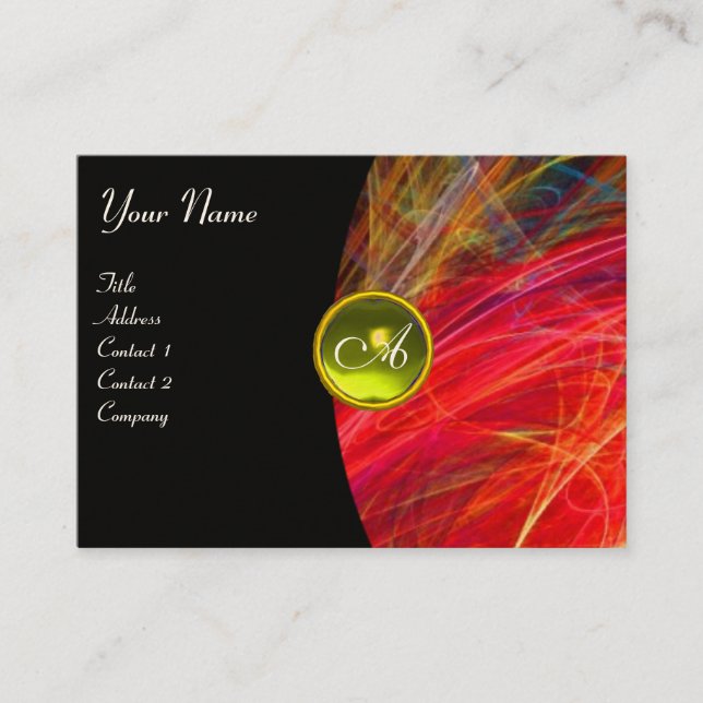 PHOTON WAVES GEM monogram vibrant red black yellow Business Card (Front)