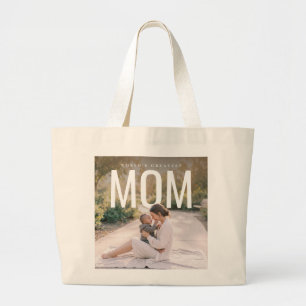 PhotoPop Worlds Greatest Mom Custom Photo Large Tote Bag