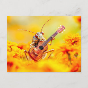 Photorealistic Cockroach Playing Guitar Among Mari Postcard