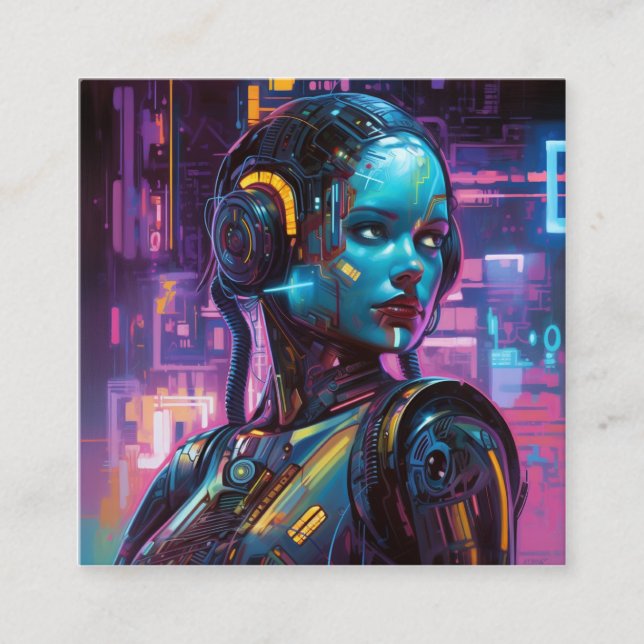 Photorealistic Fantasy in Neon Lights Square Business Card (Front)