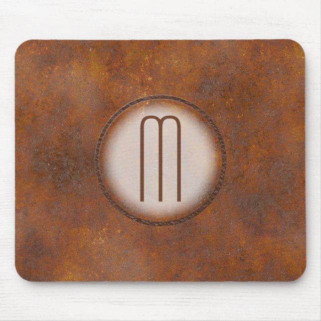 Photorealistic Rusted Metal Monogrammed Mouse Pad (Front)