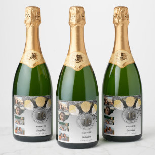 Photos, 16th Birthday Black Gold Glitter Champagne Sparkling Wine Label