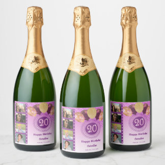 Photos, 20th Birthday Pink Glitter Champagne Sparkling Wine Label