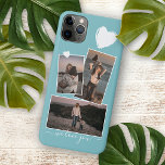 Photos And Heart On Light Turquoise Teal Blue<br><div class="desc">Decorative,  pretty elegant light teal blue green grey coloured cellphone case with room to customize or personalize with three pictures of your choice. Decorated with cute hearts and sweet We Love You quote text in an elegant and stylish handwritten style calligraphy font type.</div>