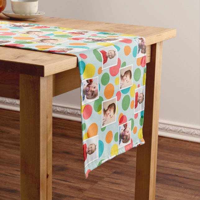 Photos and Polka Dots Boys Birthday Party Medium Table Runner (In Situ)
