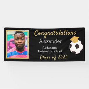 Photos Black and Gold Congrats Grad Soccer Ball Banner