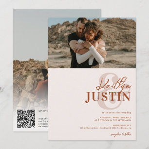 Photos bold names calligraphy terracotta wedding invitation