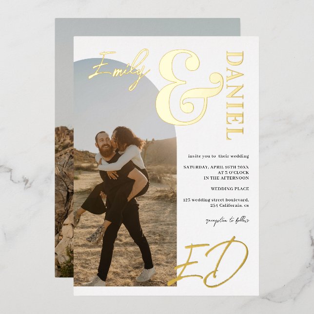 Photos bold names script arch black white wedding (Front/Back)