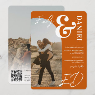 Photos bold names script arch burnt orange wedding invitation