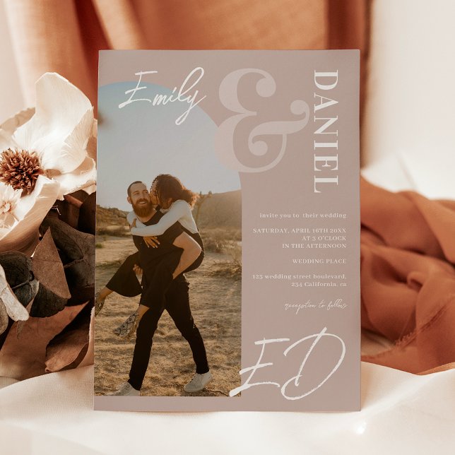 Photos bold names script arch dusty rose wedding invitation (Photos bold names script arch dusty rose wedding invitation)