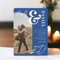 Photos bold names script arch retro blue wedding