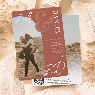 Photos bold names script arch terracotta wedding invitation