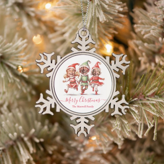 Photos Christmas elves  Snowflake Pewter Christmas Ornament (Tree)