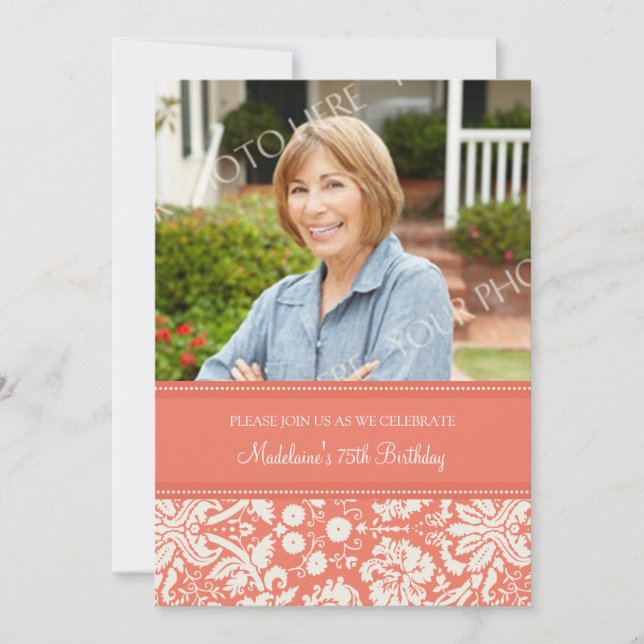 Photos Coral Damask 75e anniversaire Invitations (Devant)