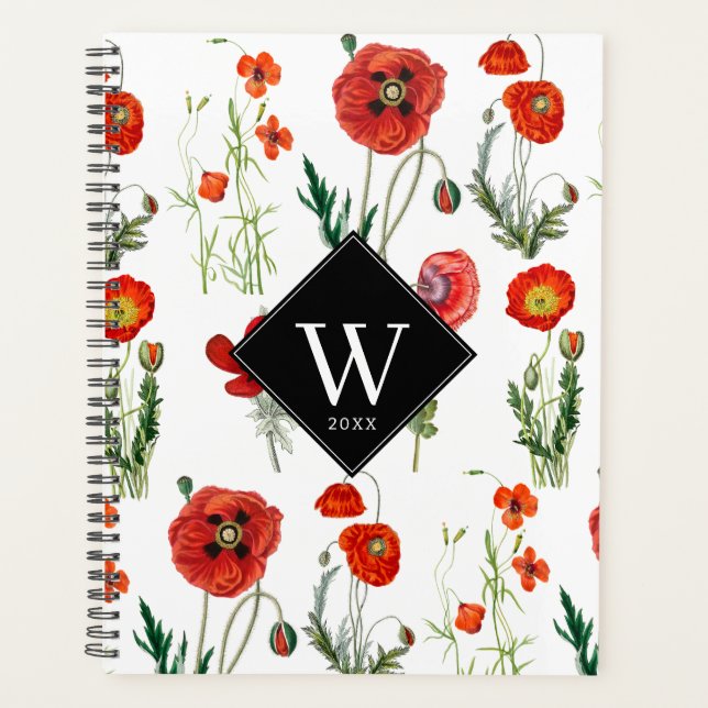 Photos d'Aquarelle Rouge Floral Monogramme (Devant)