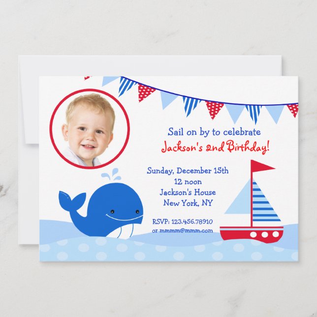 Photos de baleines nautiques Invitations à la fête (Devant)