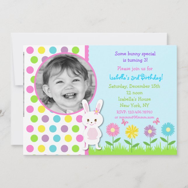 Photos de Pâques Bunny Invitations de fête d'anniv (Devant)