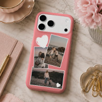 Photos et cœur sur rose corail rouge pêche rose