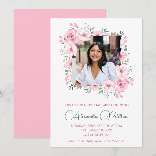 Photos invitations pour 24e anniversaire Pink Flor (Devant / Derrière)