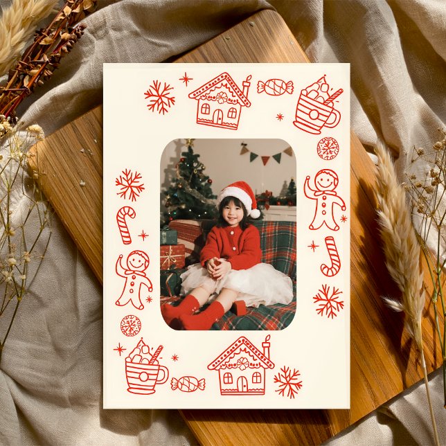 Photos Playful Hand Drawn Red Whimsical Christmas  Holiday Card (Creator Uploaded)