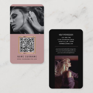 photos qr code scannable barcode modern dusty pink business card