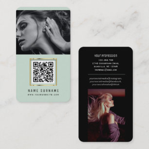 photos qr code scannable barcode modern mint business card