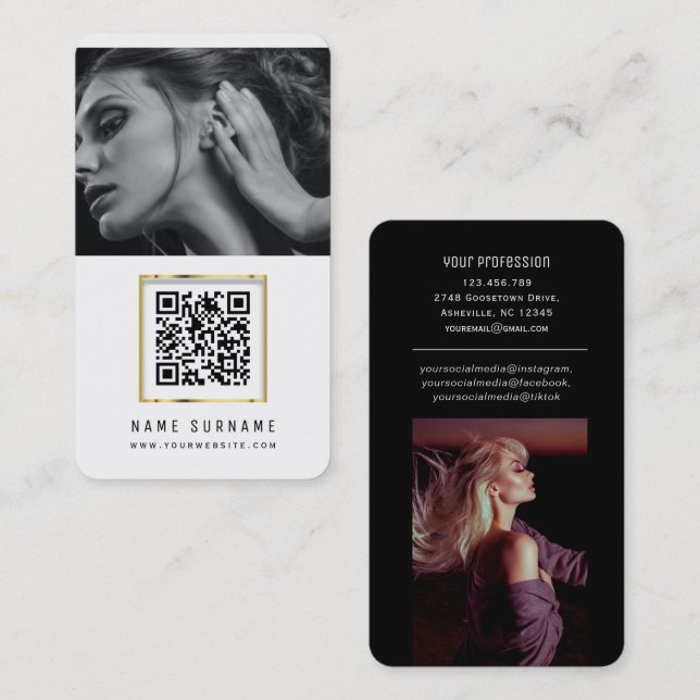 photos qr code scannable barcode modern stylish business card (Front/Back)