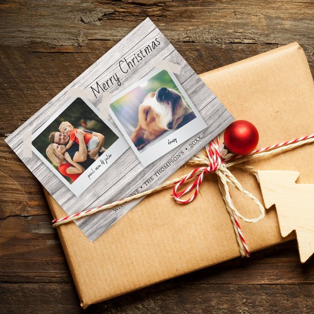 Photos Rustic Wood Texture Carte de vacances (Rustic Wood Texture Photos Holiday Card)