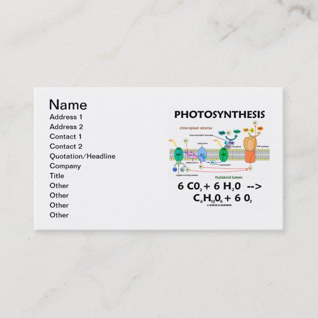 Photosynthesis Chloroplast Chemical Formula Business Card (Front)