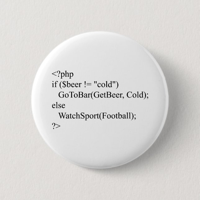 php & beer 2 inch round button (Front)