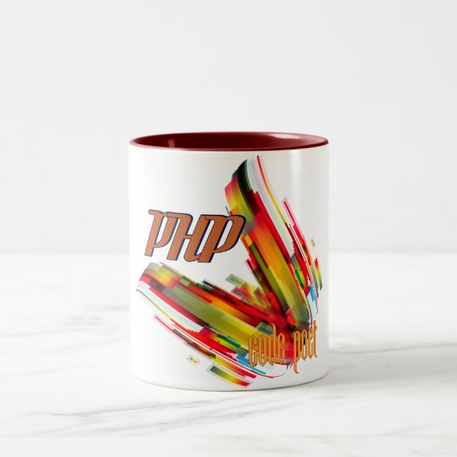 PHP- Multicolor Code Swirl Two-Tone Coffee Mug (Center)