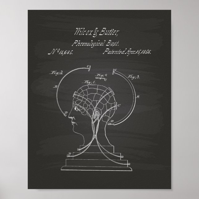 Phrenological Bust 1856 Patent Art Chalkboard Poster (Front)