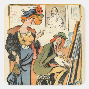 Phryne: caricature of an artist's model square sticker