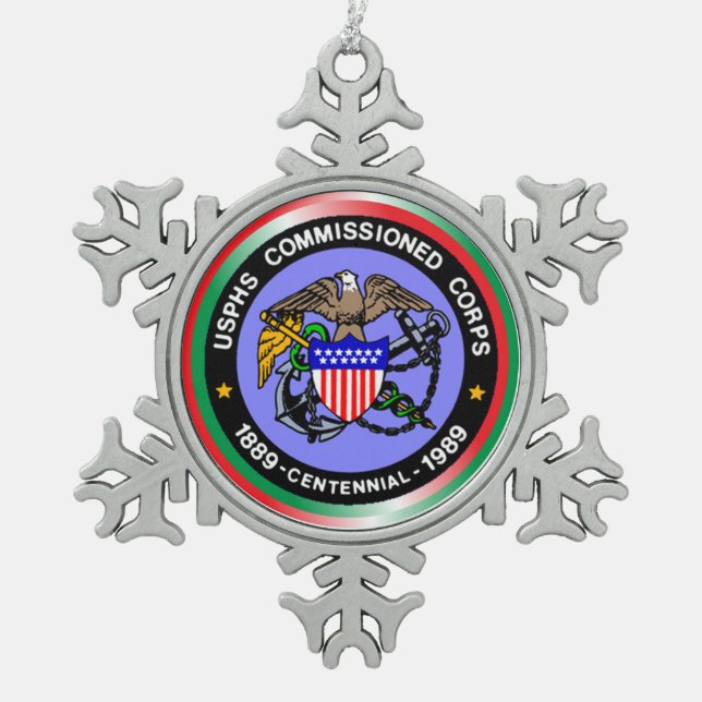 PHSCC Commissioned Corps Snowflake Pewter Christmas Ornament (Front)