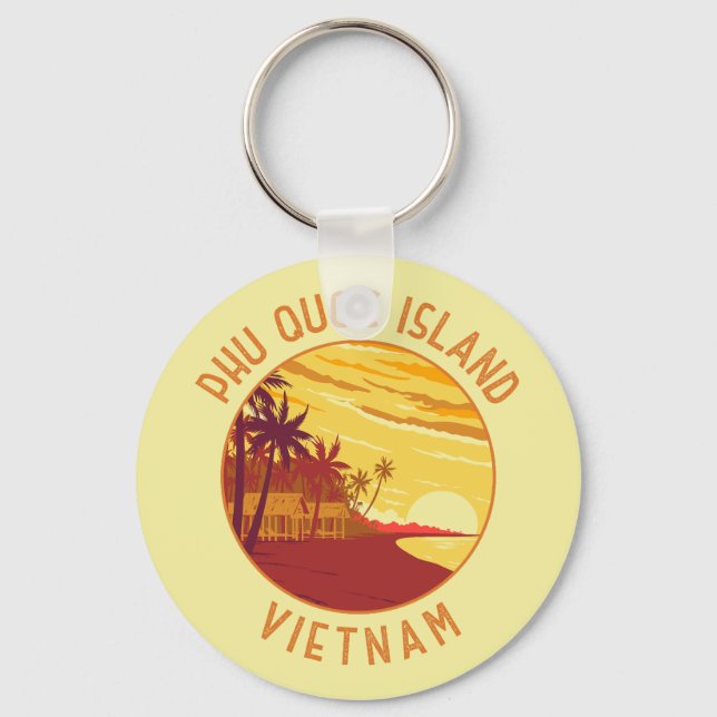 Phu Quoc Island Vietnam Retro Distressed Circle Keychain (Front)