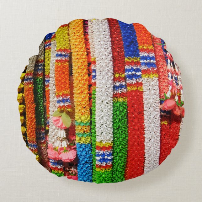 Phuang Maalai - Thai Floral Garland Round Pillow (Front)