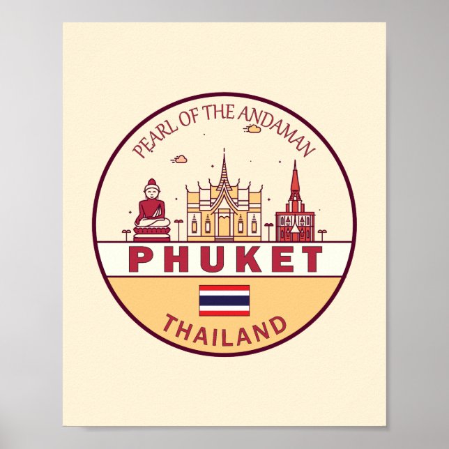 Phuket Thailand City Skyline Emblem Poster (Front)