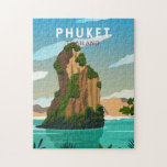 Phuket Thailand Retro Jigsaw Puzzle<br><div class="desc">Phuket vector artwork design. It consists of the island of Phuket, the country's largest island, and another 32 smaller islands off its coast. It lies off the west coast of mainland Thailand in the Andaman Sea.</div>