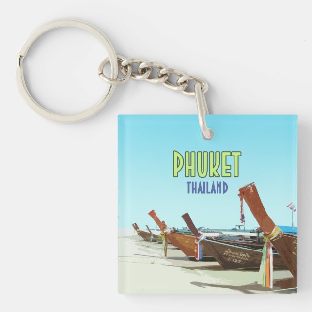Phuket Thailand Tropical Beach Vintage Keychain (Front)