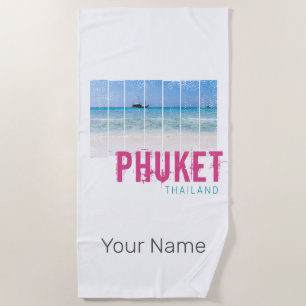 Phuket Thailand Vintage Beach Panorama Souvenir Towel