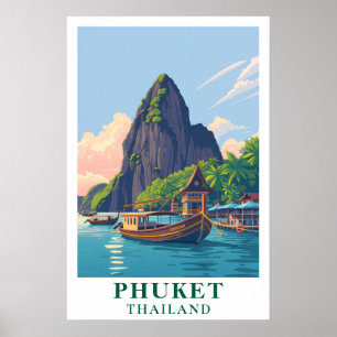 Phuket Thailand Vintage Tropical Island Travel Art Poster