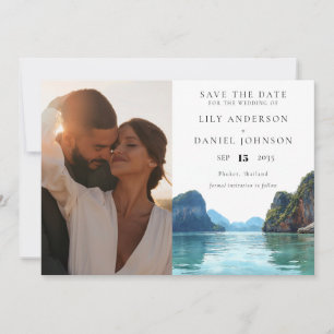 Phuket Thailand Watercolor Photo Wedding Save The Date