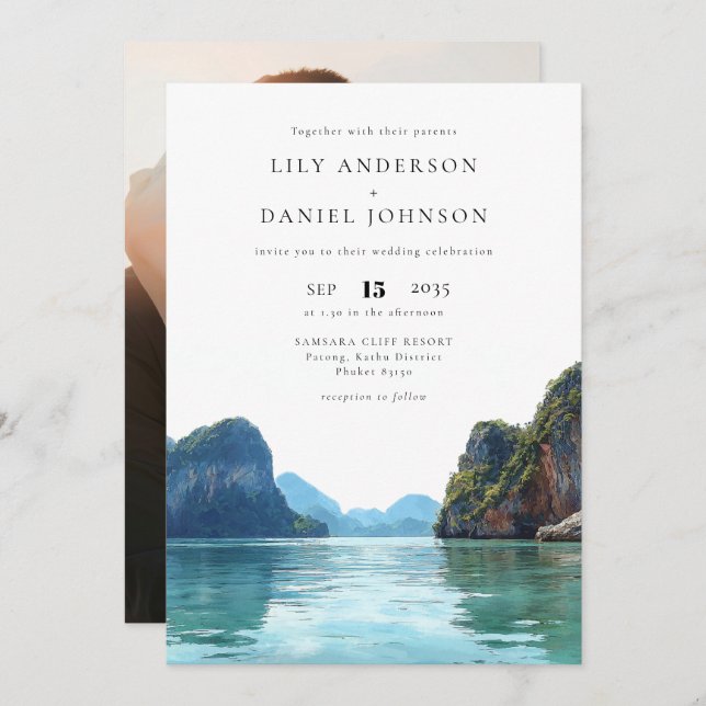Phuket Thaniland Destination Photo Wedding Invitation (Front/Back)