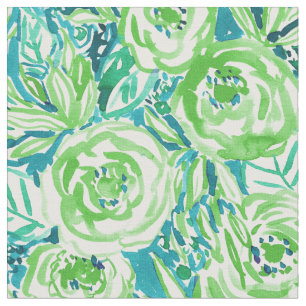 PHUNKY PHRESH Green Aqua Boho Floral Watercolor Fabric