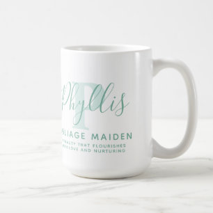Phyllis name meaning and P monogram green text Coffee Mug