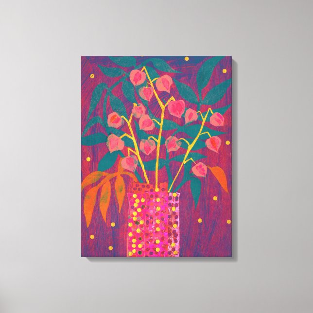 Physalis Autumn Plants Bouquet Colourful Floral Ar Canvas Print (Front)